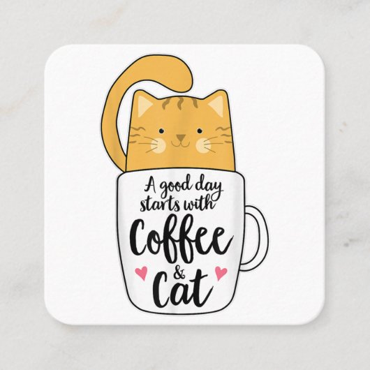 Funny Orange Cat Kaffee Tasse Chat Lover Quadratische Visitenkarte (Vorderseite)