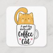 Funny Orange Cat Kaffee Tasse Chat Lover Quadratische Visitenkarte (Rückseite)