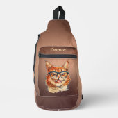 Funny Orange Cat mit Brille glänzend Kupfer Crossbody Bag (Vorderseite)