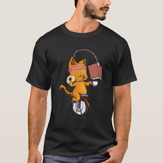 Funny Orange Cat Spin Book Coffee Workout Donut Gy T-Shirt (Vorderseite)