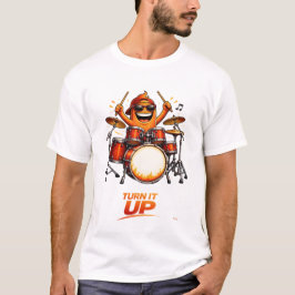 Funny Orange Drummer Character Music Illustration T-Shirt