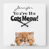 Funny Orange Ginger Tabby Chat Wall Clock Quadratische Wanduhr (Vorderseite)