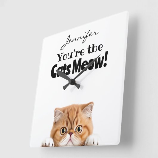 Funny Orange Ginger Tabby Chat Wall Clock Quadratische Wanduhr (Winkel)