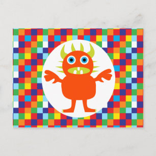 Funny Orange Monster Kreatur Bright Color Blocks Postkarte