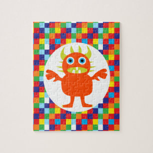 Funny Orange Monster Kreatur Bright Color Blocks Puzzle