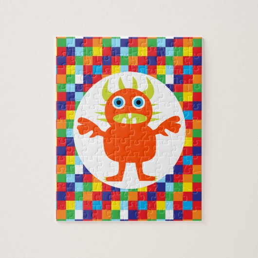 Funny Orange Monster Kreatur Bright Color Blocks Puzzle (Vertikal)