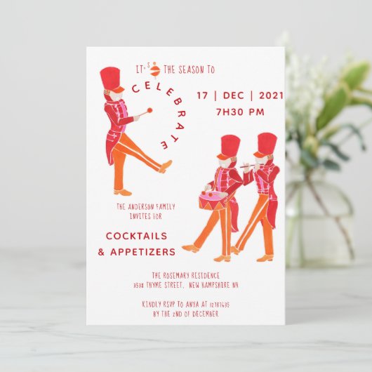 Funny Orange-Red Watercolor Nutcracker  Einladung (Stehend Vorderseite)