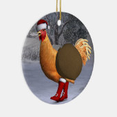 Funny Orange Rooster Santa Claus Keramik Ornament (Rechts)