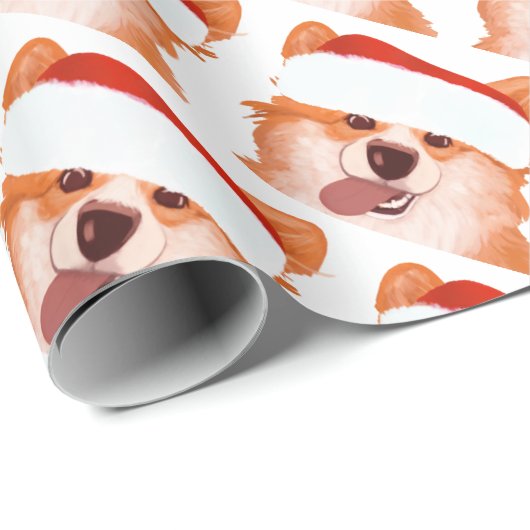 Funny Orange Santa Corgi Weihnachten Geschenkpapier (Rolleneckpunkt)