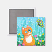 Funny Orange Tabby Cat Butterfly Creationarts Magnet (Vorderseite/Rückseite)