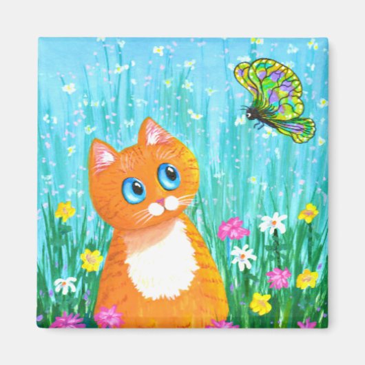Funny Orange Tabby Cat Butterfly Creationarts Magnet (Vorne)