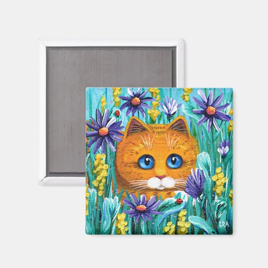 Funny Orange Tabby Cat Mouse Blume Creationarts Magnet (Vorderseite/Rückseite)