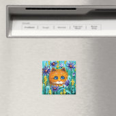 Funny Orange Tabby Cat Mouse Blume Creationarts Magnet (In Situ (Geschirrspüler))