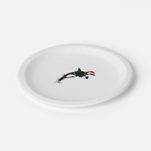 Funny Orca Killer Whale Weihnachtsmannmütze Weihna Pappteller (Schrägansicht)