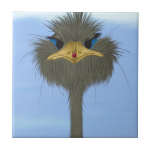 Funny Ostrich George und die Niedliche Ladybug Fliese (Vorderseite)