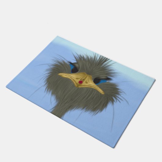 Funny Ostrich George und die Niedliche Ladybug Fußmatte (Schrägansicht)