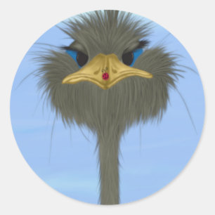 Funny Ostrich George und die Niedliche Ladybug Runder Aufkleber
