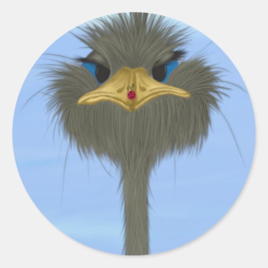 Funny Ostrich George und die Niedliche Ladybug Runder Aufkleber (Vorderseite)