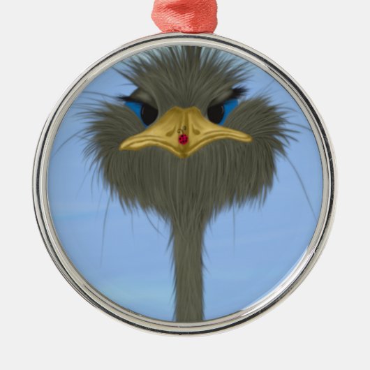 Funny Ostrich George und die Niedliche Ladybug Silbernes Ornament (Vorne)