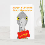 Funny Ostrich, Grandson, Name hinzufügen, Geburtst Karte<br><div class="desc">Ein zeichn eines niedlichen und lustigen Ordens,  das ein Geschenk mit dem Namen des Empfängers enthält. Vollständig anpassbare Geburtstagskarte. Für einen Enkel,  oder ändern Sie den Text. Versionen für Sohn,  Tochter,  Enkelin. Alle Texte können geändert werden,  falls Sie etwas Anderes benötigen.</div>