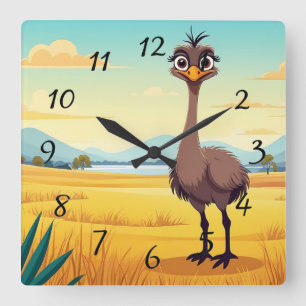 Funny Ostrich Quadratische Wanduhr