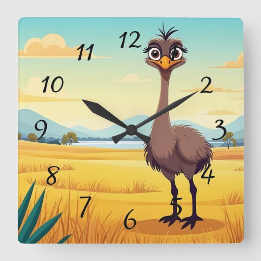Funny Ostrich Quadratische Wanduhr (Vorderseite)