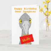 Funny Ostrich, Tochter, Name hinzufügen, Geburtsta Karte (Gelbe Blume)