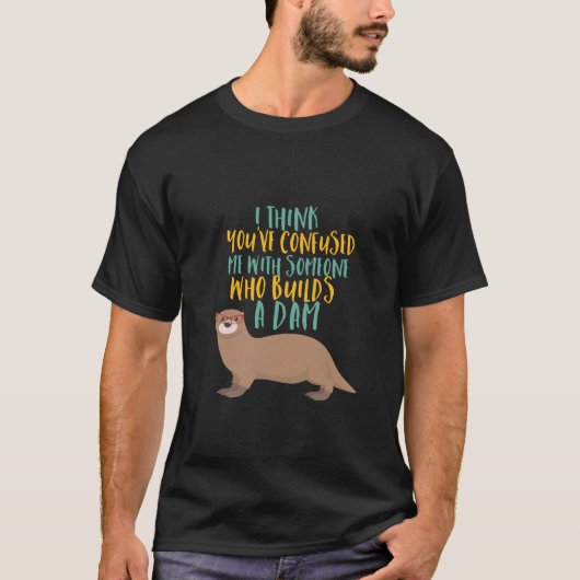 Funny Otter Cartoon Verwirrt mit Dam Beaver T-Shirt (Vorderseite)