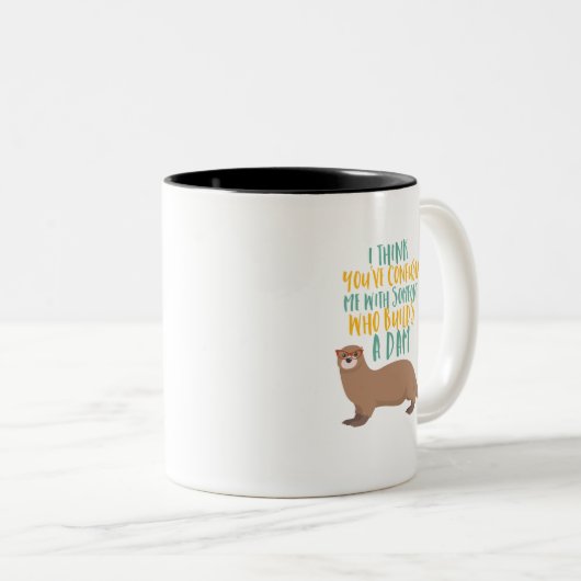 Funny Otter Cartoon Verwirrt mit Dam Beaver Zweifarbige Tasse (VorderseiteRechts)