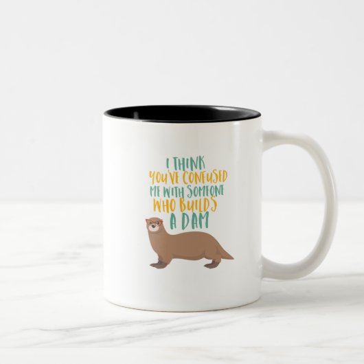 Funny Otter Cartoon Verwirrt mit Dam Beaver Zweifarbige Tasse (Rechts)