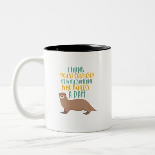Funny Otter Cartoon Verwirrt mit Dam Beaver Zweifarbige Tasse (Links)