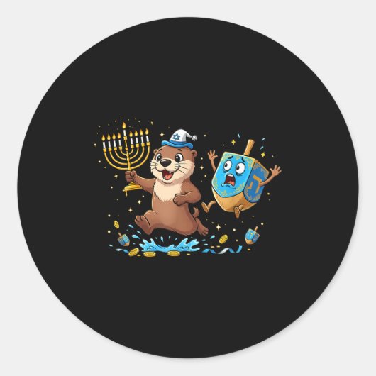 Funny Otter Dreidel Menorah Hanukkah Kids Womens M Runder Aufkleber (Vorderseite)