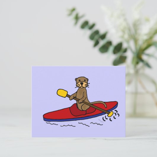 Funny Otter Kayaking Postkarte (Stehend Vorderseite)