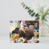 Funny Otter mit Osyster Tacos und Margarita Postkarte (Stehend Vorderseite)