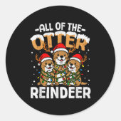 Funny Otter Reindeer Santa Christmas Animal Pun Xm Runder Aufkleber (Vorderseite)