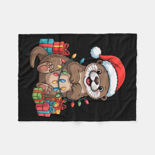 Funny Otter Santa Hat Animals Lovers Ugly Christma Fleecedecke (Vorderseite (Horizontal))