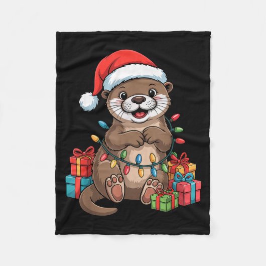 Funny Otter Santa Hat Animals Lovers Ugly Christma Fleecedecke (Vorderseite)