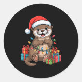 Funny Otter Santa Hat Animals Lovers Ugly Christma Runder Aufkleber (Vorderseite)