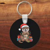 Funny Otter Santa Hat Animals Lovers Ugly Christma Schlüsselanhänger (Vorderseite)