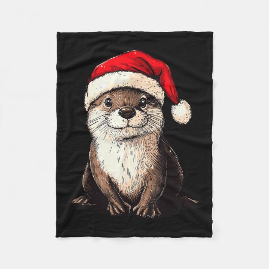 Funny Otter Santa Hat Xmas Otter Lovers Christmas Fleecedecke (Vorderseite)