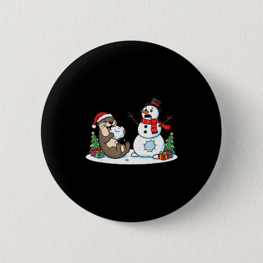 Funny Otter Snowman Christmas Tree Xmas Womens Men Button (Vorderseite)