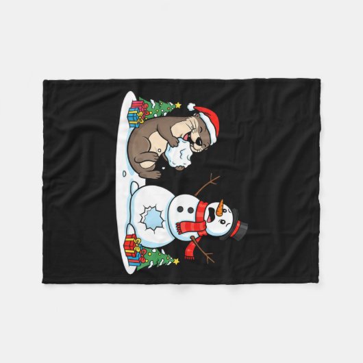 Funny Otter Snowman Christmas Tree Xmas Womens Men Fleecedecke (Vorderseite (Horizontal))
