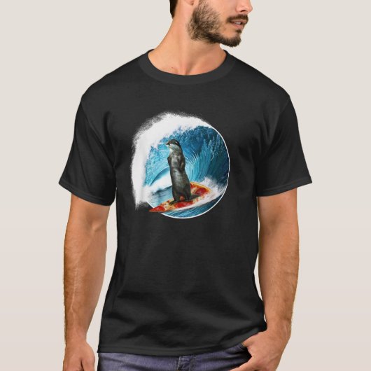 Funny Otter Surfing Otter riding a ocean Wave on a T-Shirt (Vorderseite)