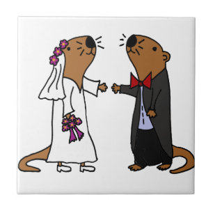 Funny Otter Wedding Cartoon Fliese
