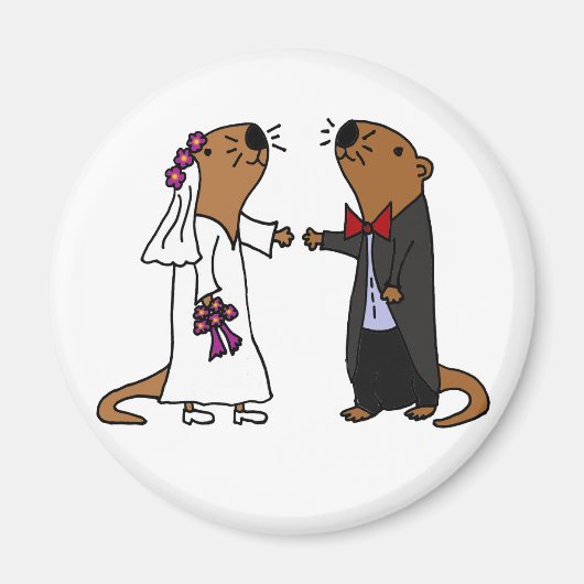 Funny Otter Wedding Cartoon Magnet (Vorne)