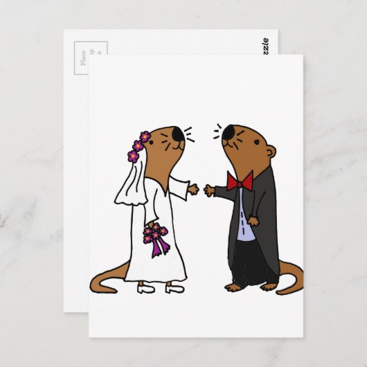 Funny Otter Wedding Cartoon Postkarte (Vorne/Hinten)