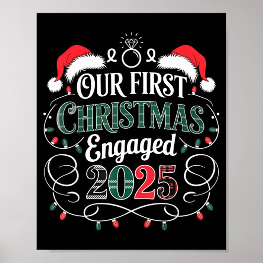 Funny Our First Christmas Engaged 2025 Couples Paj Poster (Vorne)
