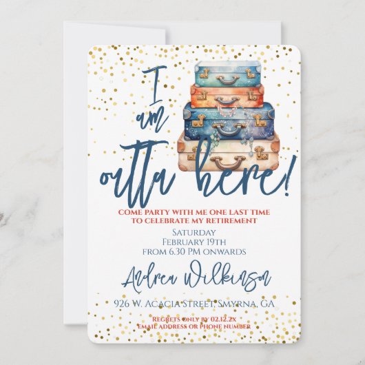 Funny Outta Here Retirement Party Einladung (Vorderseite)