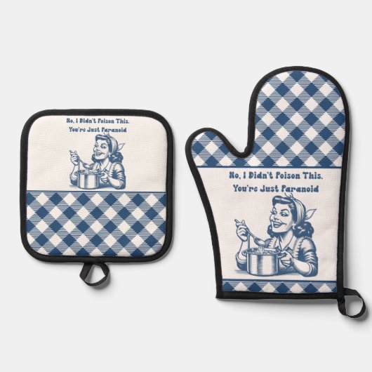 Funny Oven Mitt und Pot Holder Set Retro Kariert (Vorderseite)