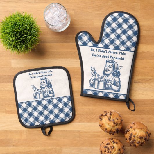 Funny Oven Mitt und Pot Holder Set Retro Kariert (Oben Unten)